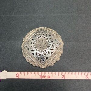 Lois Hill Sterling Silver Pendant Necklace Brooch Large Shield Scroll Paisley